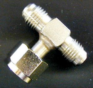 T-Stück UNF 11,1 mm (7/16") MF VA mit Abgang Ü-Mutter UNF 9,30 mm (7/16") FF
