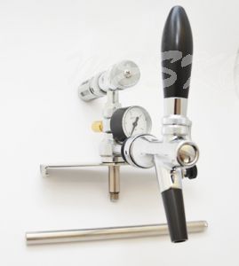 Ansticharmature Metall komplett mit CO2-Druckminderer für CO2-Kapsel, Manometer, Sicherheitsventil und Bier-Zapfhahn mit Kompensator