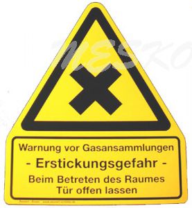 PVC film, "warning against gas accumulation with symbol" self-adhesive, 210 x 255 mm